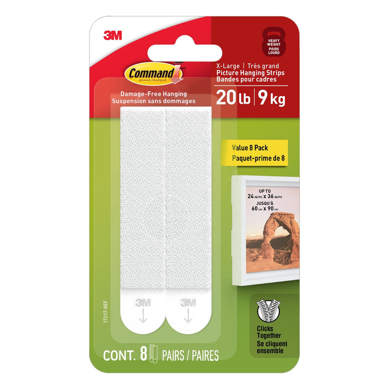 Command 20-lb White Picture Hanging Strips Value Pack, 17217-8EF | 8 Pairs, X-Large Strips O5