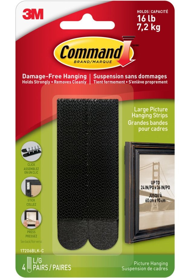 Command Large Adhesive Picture Hanging Strips, Black, 16-lbs, 4 Strips per Pack P4