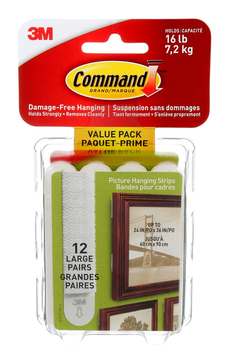 Command Large Adhesive Picture Hanging Strips Value Pack, White, 16-lbs, 12 Strips per Pack P8