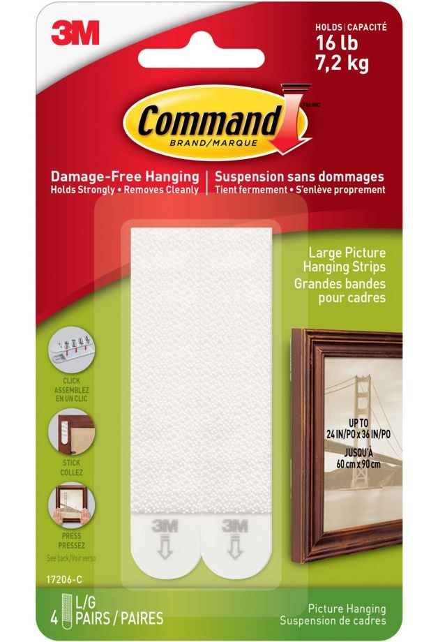 Command Large Adhesive Picture Hanging Strips, White, 16-lbs, 4 Strips per Pack A2