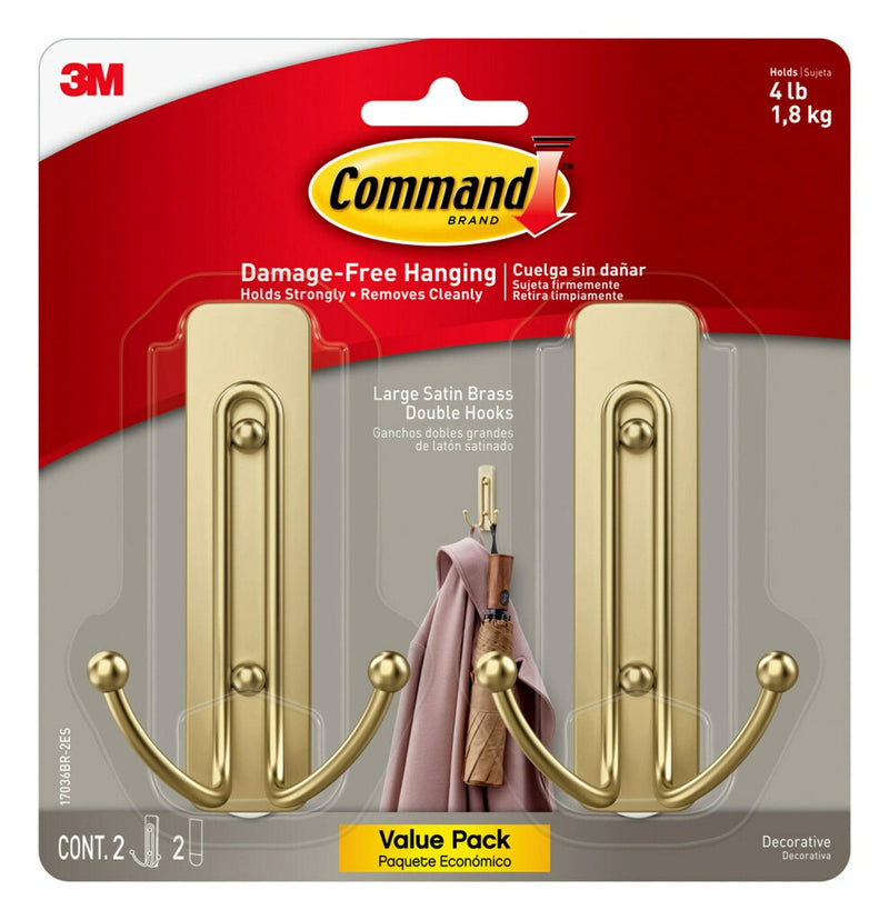 Command Large Satin Brass Hooks X5