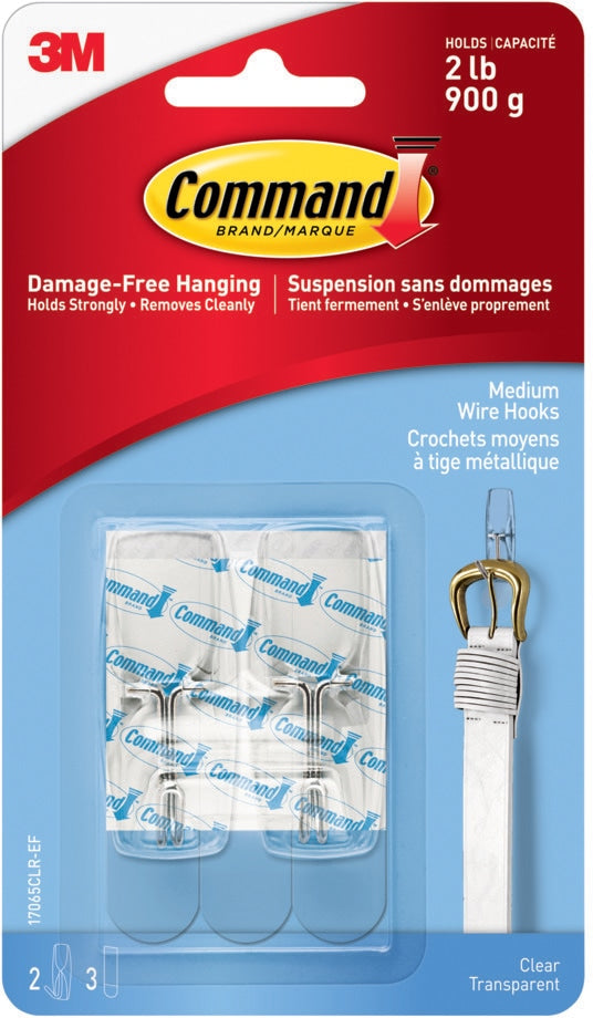 Command Medium Wire Toggle Hooks with Adhesive Strips, Clear, 2-lbs, 2 Strips per Pack Q6