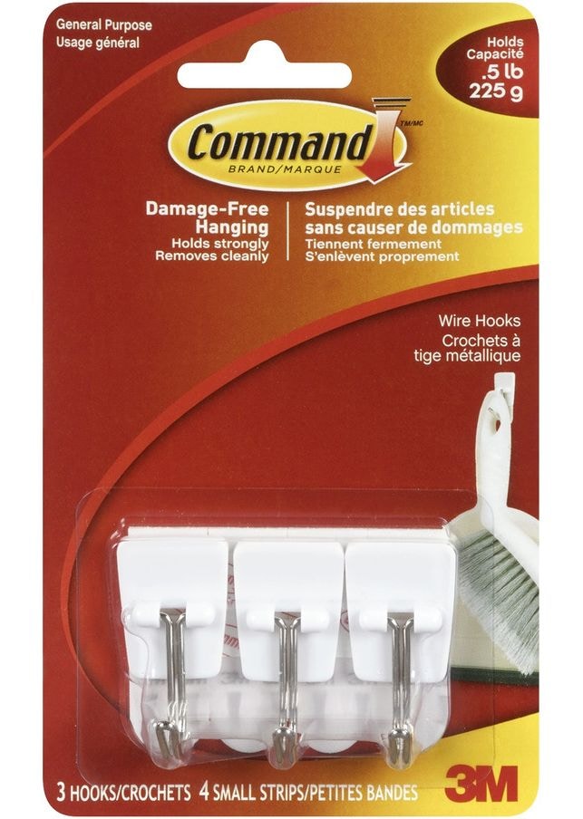 Command Micro Wire Utensil Hooks with Adhesive Strips, White, 0.5-lbs, 3 Strips Per Pack I8