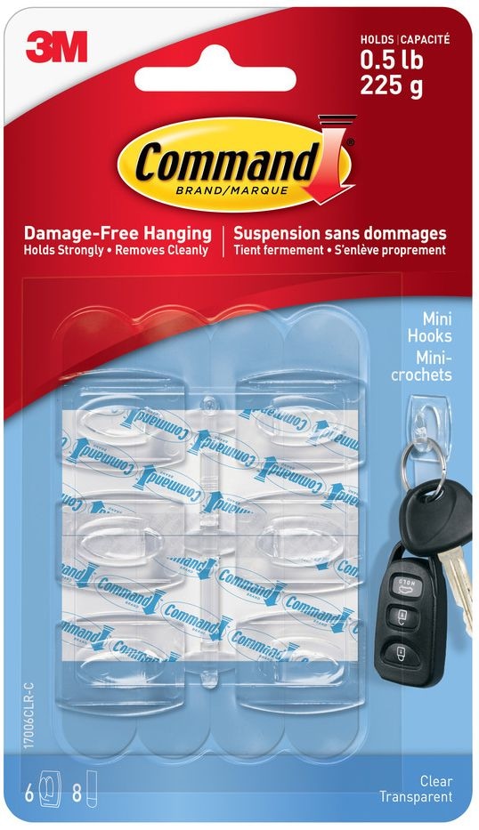 Command Mini Clear Hooks and Strips Work, Damage Free Hanging, 0.5-lb Capacity L1