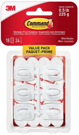 Command Mini Hooks Value Pack with Adhesive Strips, Clear, 0.5-lbs, 18 Strips per Pack P9