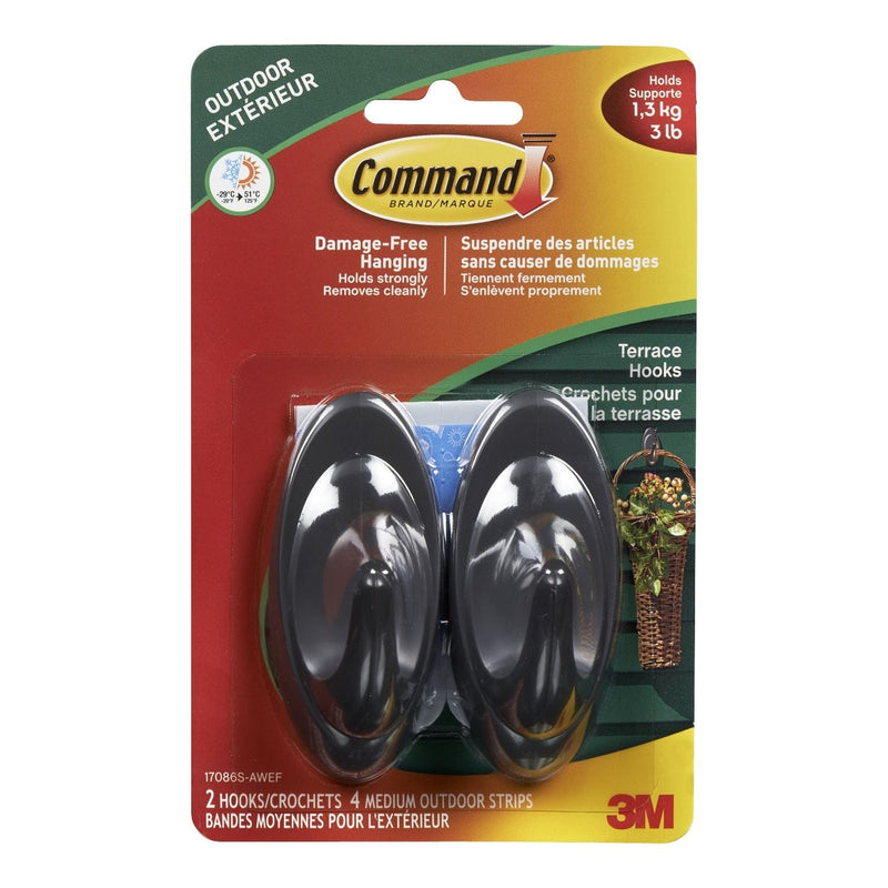 Command Outdoor Medium Slate Terrace Hooks, Easy Application, Foam Strips included J8