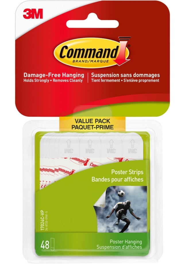 Command Small Adhesive Poster Hanging Strips Value Pack for Small Posters, White, 48 Strips per Pack A8
