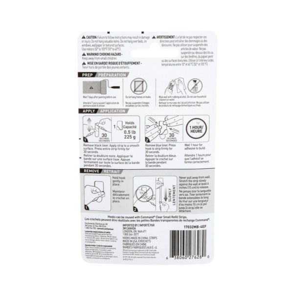 Command Small Decorative Hooks with Adhesive Strips, Matte Black, 0.5-lbs, 4 Strips per Pack F6