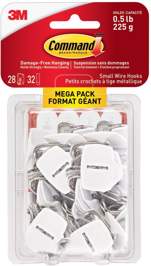 Command Small Utensils Wire Hooks Mega Pack with Adhesive Strips, White, 0.5-lbs, 28 Hooks/Pack A1