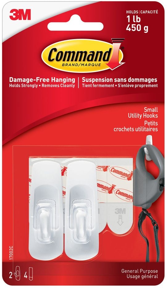 Command Small Utility Hooks Value Pack with Adhesive Strips, White, 1-lb, 2 Strips per Pack Y7