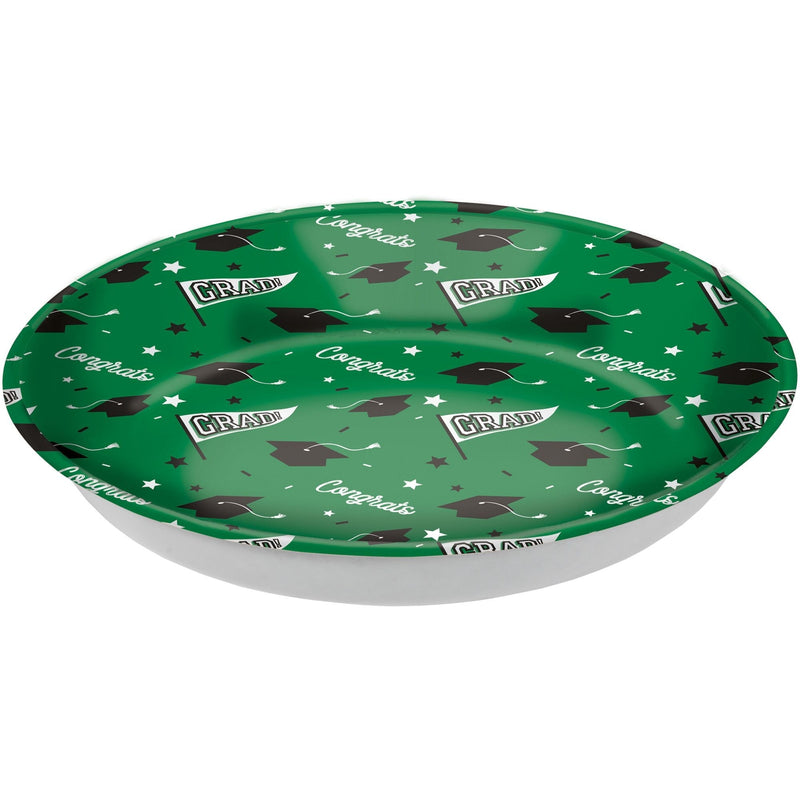 "Congrats Grad" Round Plastic Reusable Serving Bowl, Green, 14-in, for Graduation U6