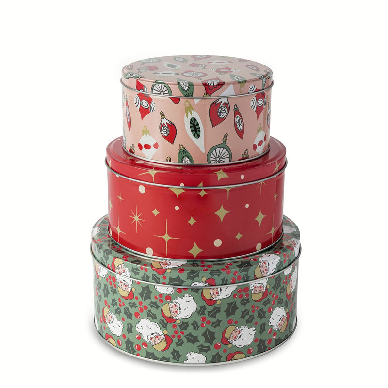 Core Home Retro Print Nested Storage Tin Canister Set with Lids, 3 Count X4