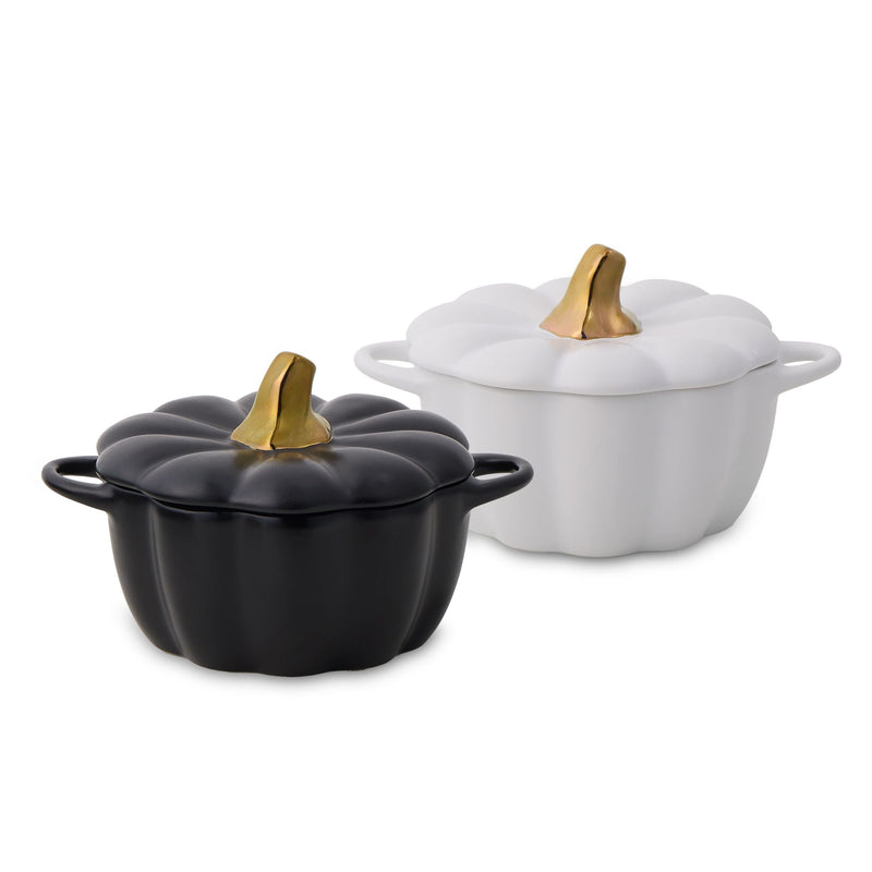 Core Kitchen 320-mL Black/White Ceramic Pumpkin Cocotte, 2-pk M0