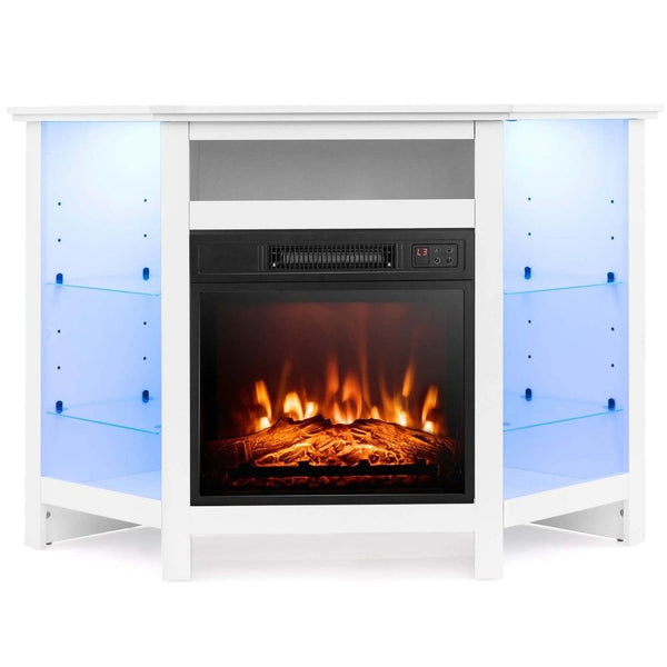 Costway Fireplace TV Stand with LED Lights, White Z6