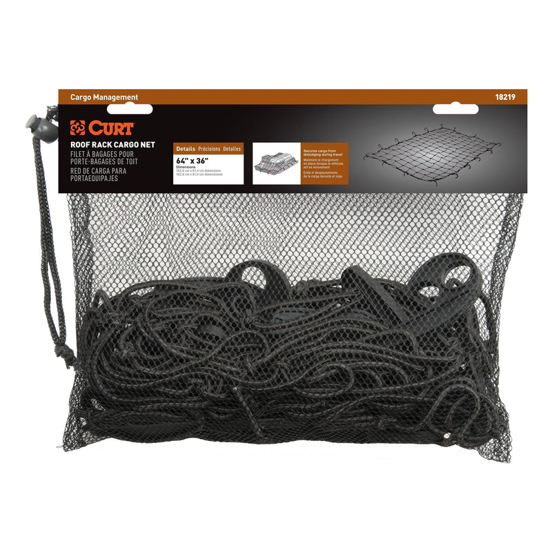 CURT 18219 Elastic Cargo Net with Hooks for Extended Roof Basket, 64 x 36-in Z9