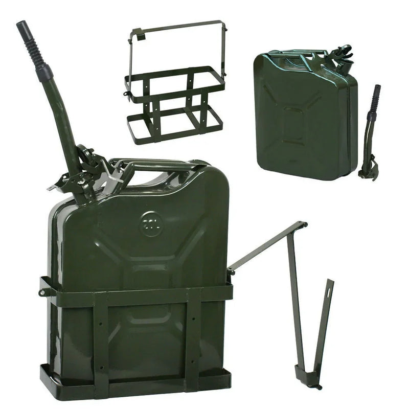Jerry Can with Holder 20L Liter 5 Gallons - Steel Tank Gasoline Green R3