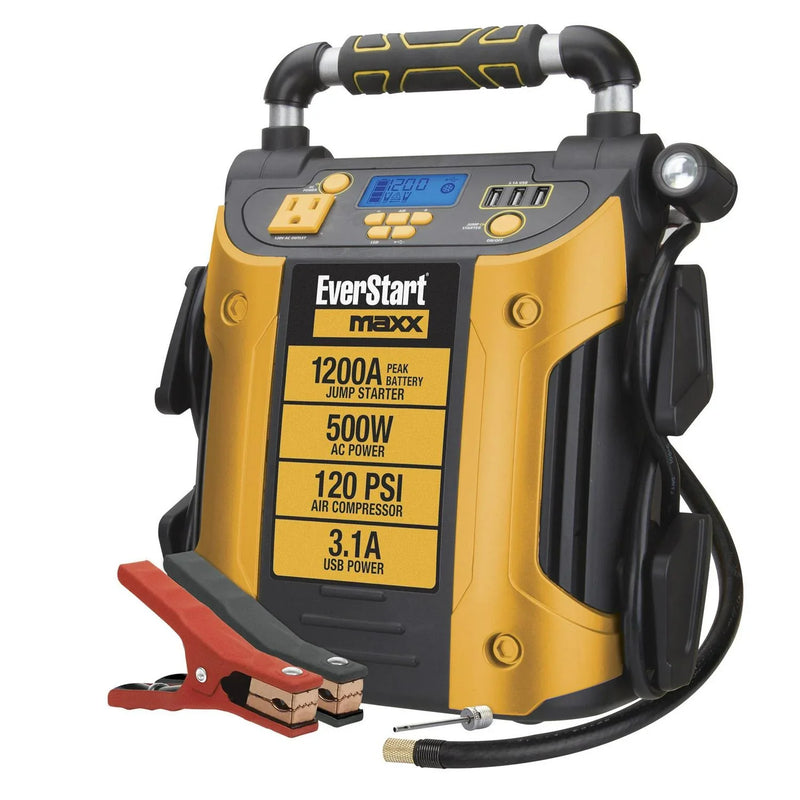 J5CPDE Jump Starter, Power Station, 1200 Peak Battery Amps with 500W Inverter and 120 PSI Compressor B5