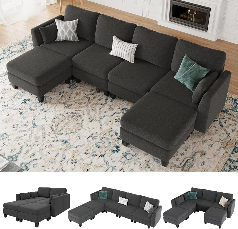 Modular Sectional Sofa, Convertible U Shaped Sofa Couch with High Density Memory Foam, 6 Seat Comfy Modular Sofa Couch for Living Room, Modern U Shaped Sectional Sofa, Dimgrey V4