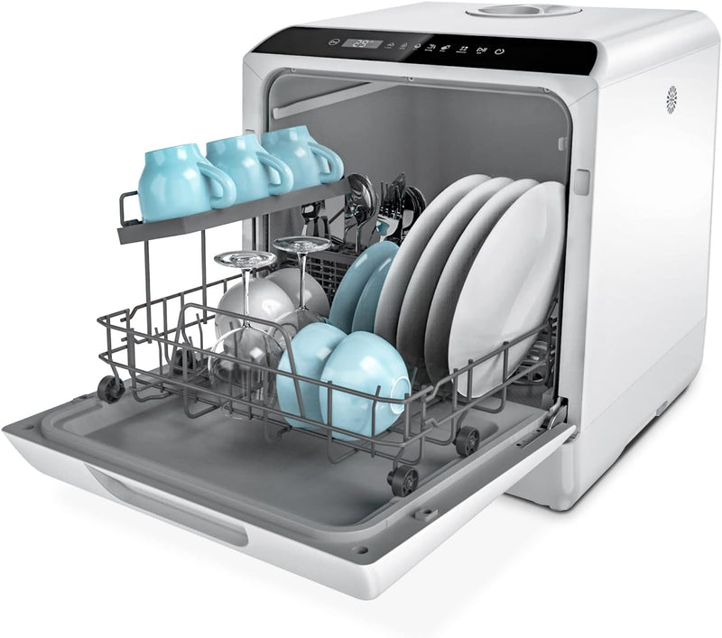 Countertop Dishwasher, 5 Washing Programs Portable Dishwasher With 5-Liter Built-in Water Tank For Glass Door N8