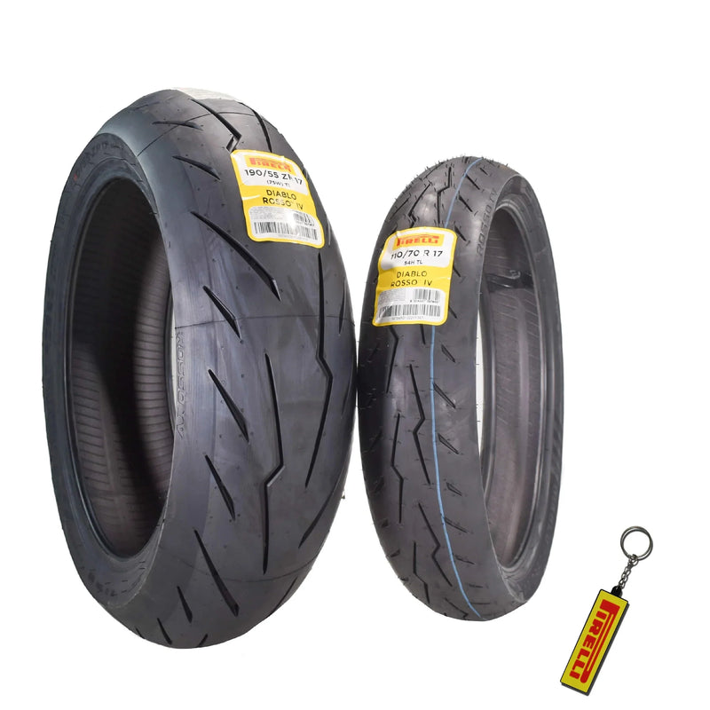 Motorcycle Tires Set – Front 110/70ZR17 & Rear 190/55ZR17 with Bonus Keychain C4