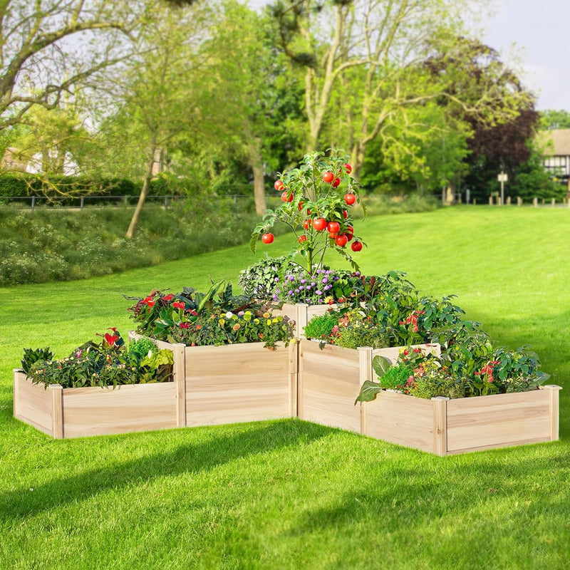 Garden Bed Outdoor Gardening, 28 Inch Depth 3-Tier Wood Planter Box with Cedar Leg, Baseboard, Leakage Hole,Easy Assembled, Ideal for Vegetables, Herbs, Flowers S3