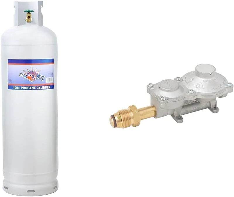 Steel Propane Tank Cylinder with POL Valve and Collar, Great for Mixed Heating Systems, Home fireplaces, Dryers and Grills-Flame King N2