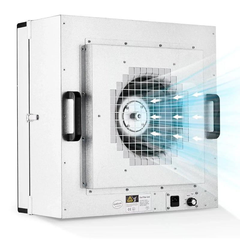 Laminar Flow Hood, H-14 HEPA Filter with Safety Locks, Class 100/ ISO Class 5 Cleanliness, Fan Filter Unit 22.6x22.6in Flow Hood Mycology/Clean Room/Laboratory 110V R5