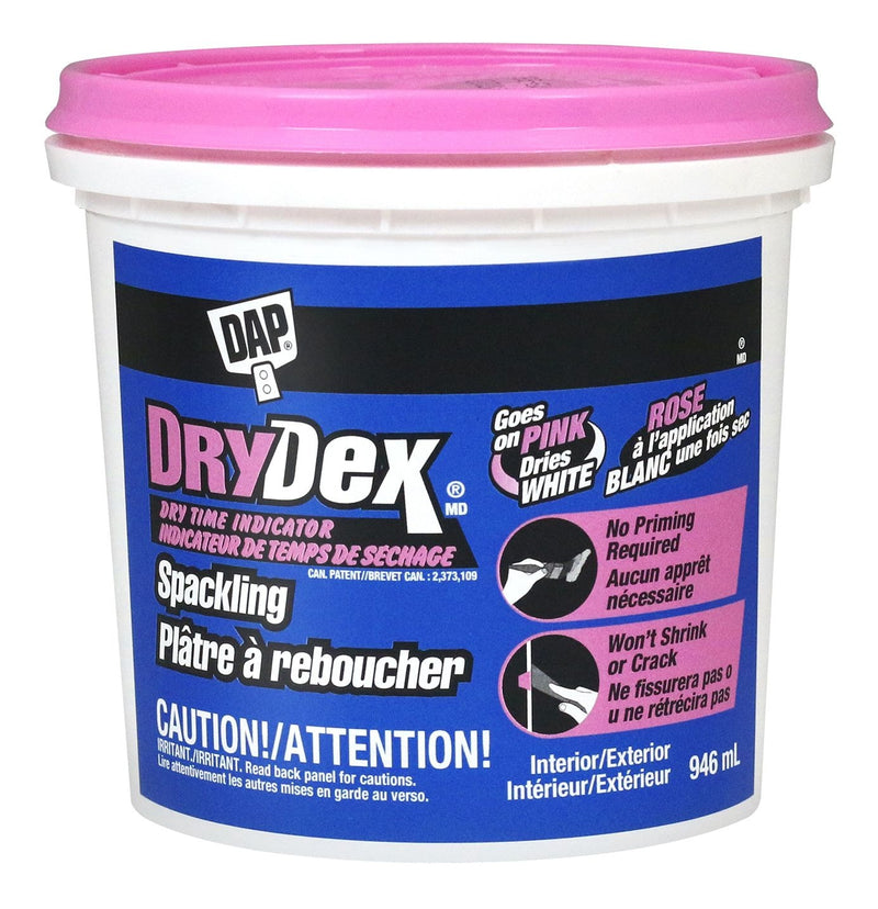DAP DryDex Spackling, Indoor/Outdoor Wall Hole & Crack Repair with Dry Time Indicator, 946-mL Q6