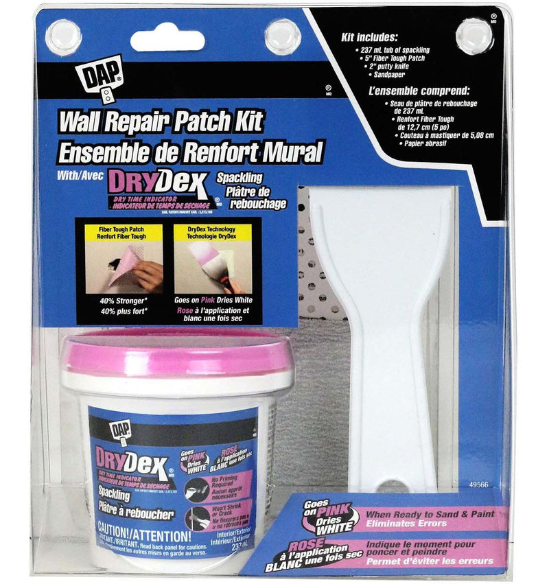 DAP Wall Repair Patch Kit with DryDex Spackling, Putty Knife, Patches & Sandpaper, 4-pc D4