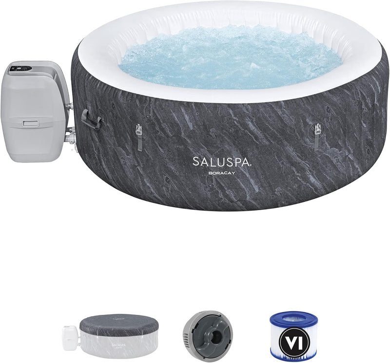 Bestway SaluSpa Fiji AirJet Large Round 2 to 4 Person Inflatable Hot Tub Portable Outdoor Spa with 120 AirJets and EnergySense Cover, Grey T4