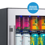 Newair 15 Dual Zone Beverage Cooler with Removable Beech Wood Shelves, Stainless Steel