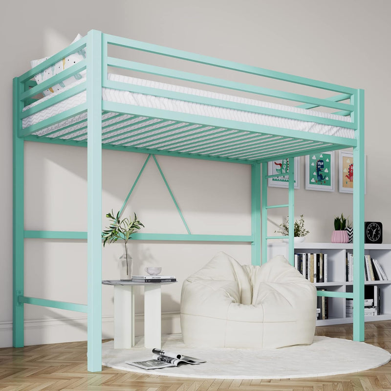 Loft Bed Twin Size with Ladder and Guardrail,Heavy Duty Metal Slats Support No Box Spring Needed Small Space Saving Furniture for Bedroom Dorm,Black R3