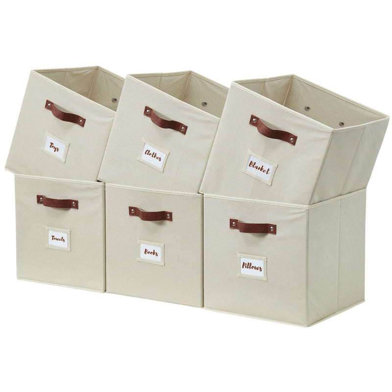 Decomomo Collapsible Storage Cube with Label, 11-in, 6-pk, Beige B5