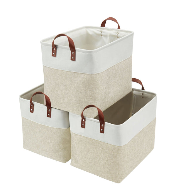 Decomomo Jumbo Foldable Storage Basket, 42-L, 3-pk, Beige H3