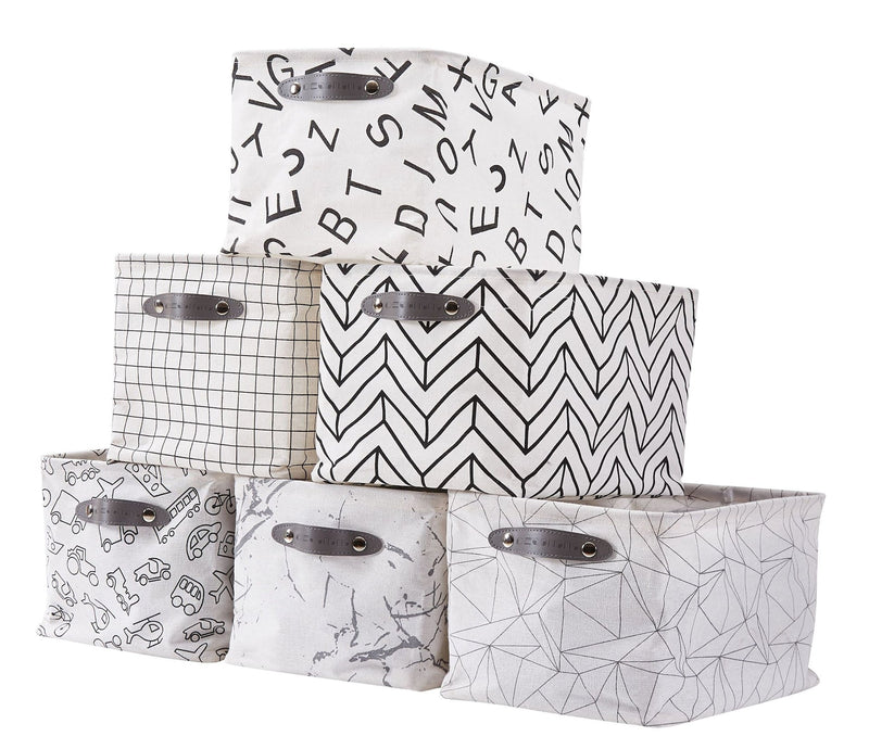 Decomomo Large Water Resistant Storage Bin, 15-in x 11-in x 9.5-in, 6-pk, Black Pattern R0