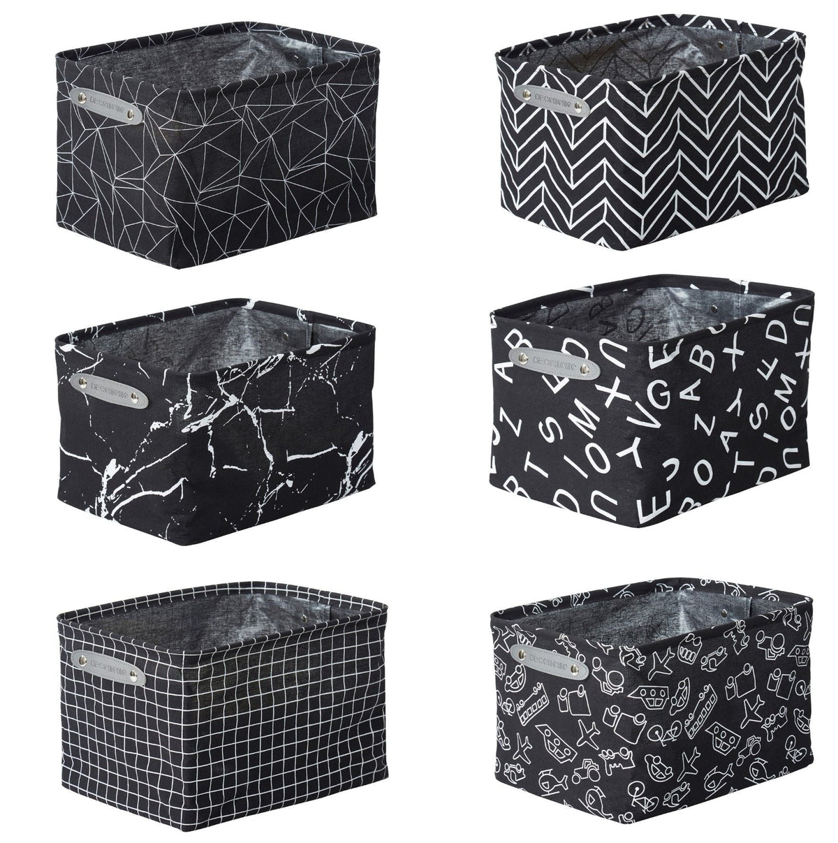 Decomomo Large Water Resistant Storage Bin, 15-in x 11-in x 9.5-in, 6-pk, White Pattern
