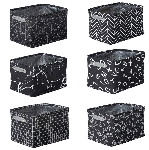 Decomomo Large Water Resistant Storage Bin, 15-in x 11-in x 9.5-in, 6-pk, White Pattern A7