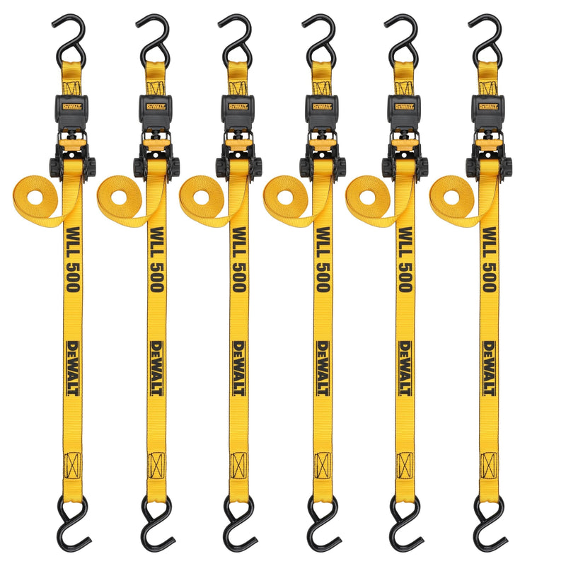 Dewalt DXBC15006X 1,500-lb Ratchet Tie-Down, with Storage Bag, 1-in x 10-ft, 6-pk, Yellow Y2