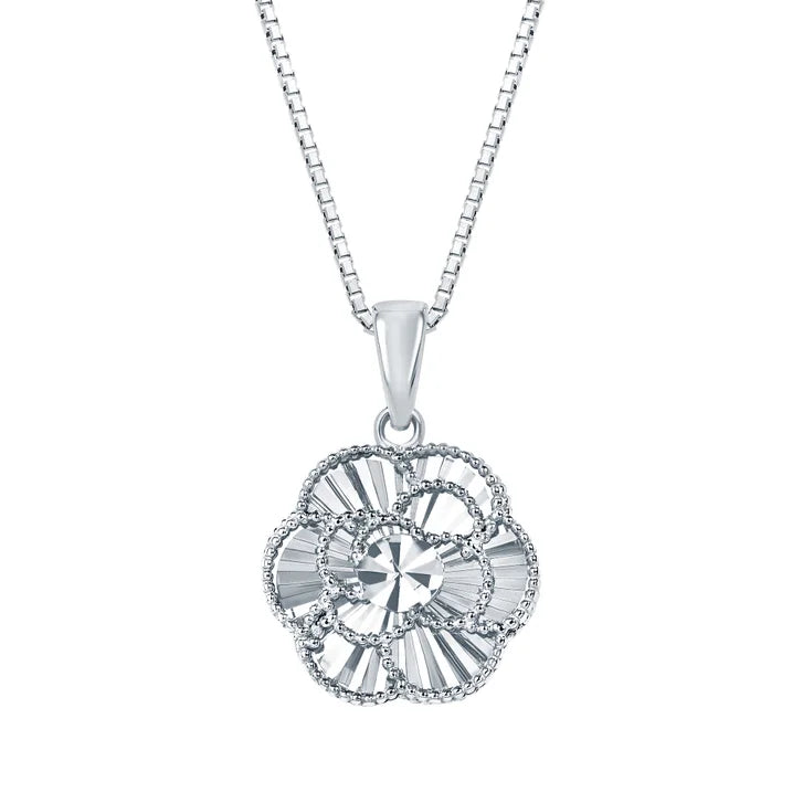 Diamond Cut Floral Pendant in White Gold V2