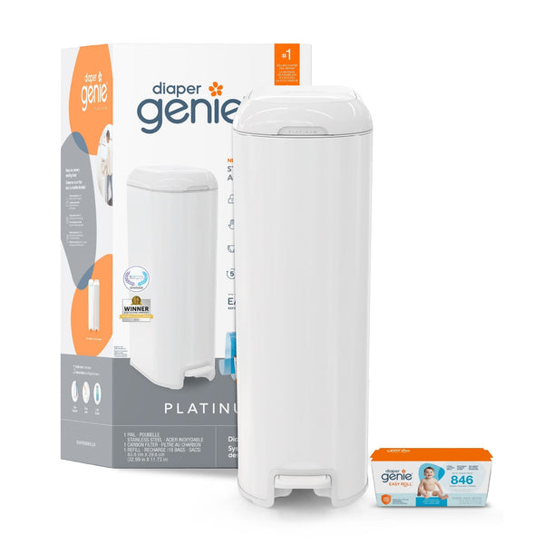 Diaper Genie Platinum Stainless Steel Pail, White T8