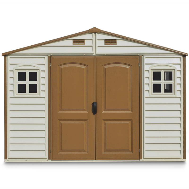 Duramax Woodside Vinyl Resin Garden Shed, Brown, 10-1/2-ft x 8-ft H9