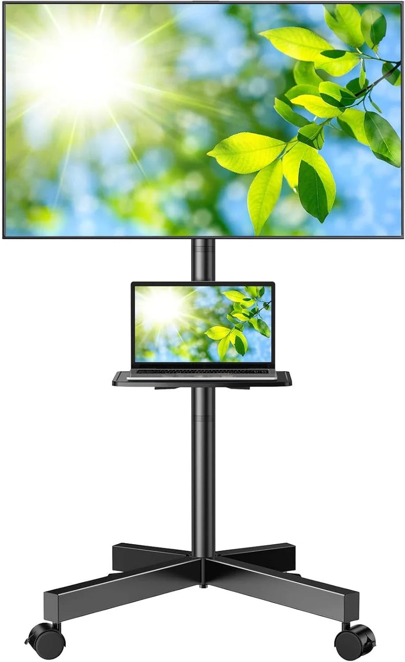 Mobile TV Stand for 23-60 Inch LCD LED Flat/Curved Panel Screen TVs, Tilt TV Cart Holds up to 88Lbs Portable Stand with Laptop Shelf Rolling Floor Max VESA 400x400mm (PSTVMC06) Q5