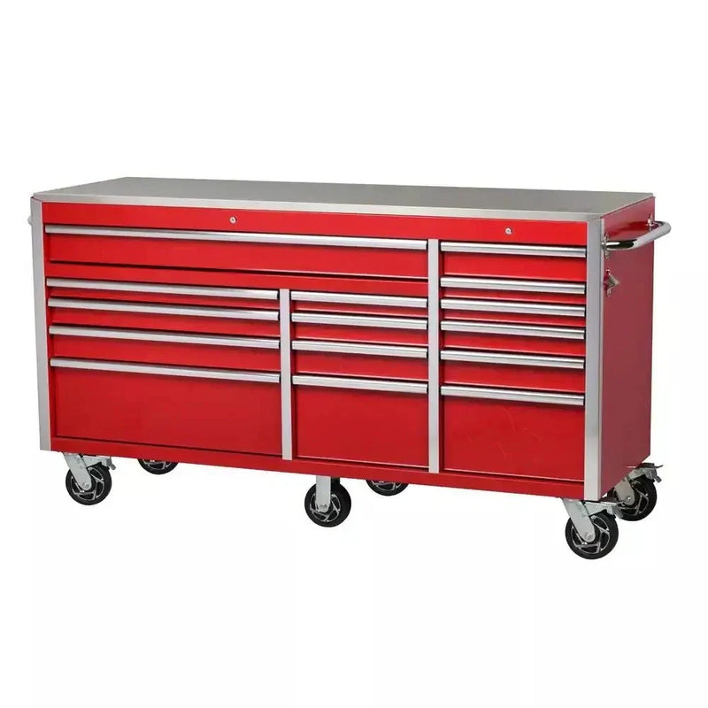 Heavy-Duty 72 in. W x 24 in. D 15-Drawer Tool Chest Mobile Workbench with Stainless Steel Top and Dual Locks in Red G9