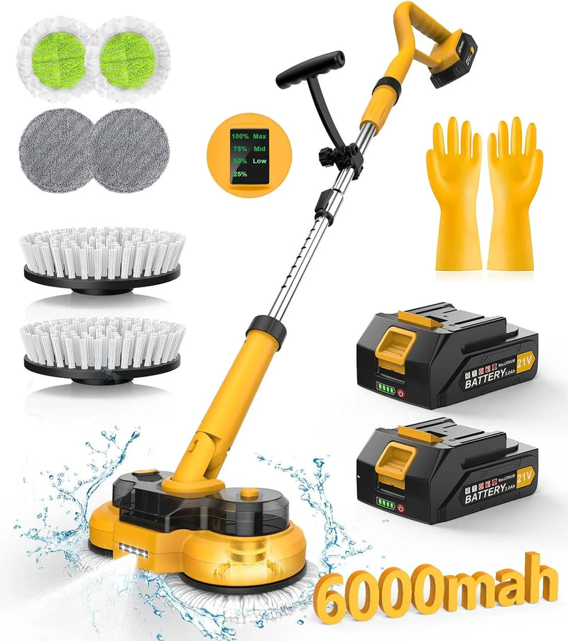 6000mAh Battery Electric Mop M1, 800RPM Cordless Electric Power Scrubber & Mops for Floor Cleaning, Best Automatic Spin Mops with Smart Display,Rotating Mop with LED Light & Water Spray-qimedo P7