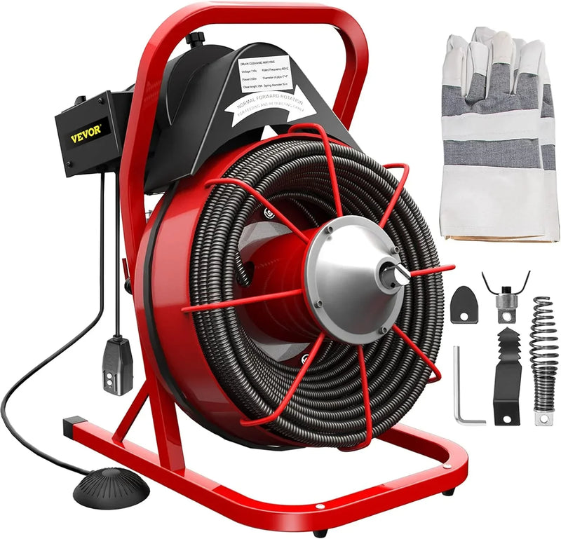 Electric Drain Cleaner Machine by [Brand], 75 Ft x 3/8 Inch, Fits 1-4 Inch Pipes, Portable with 4 Cutters, Powerful Plumbing Tool for Clogs T8