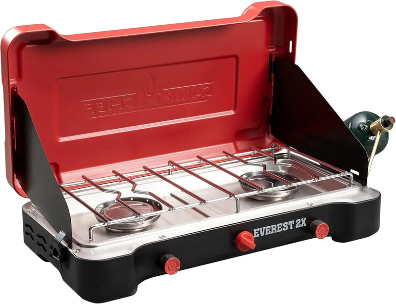 Mountain Series Everest 2X - High Output Two-Burner Camp Stove - Lid Doubles as Windscreen - Portable Cooking Stove - For Outdoor Cooking - 20,000 BTU Burners - 215 Sq In Cooking Area U1