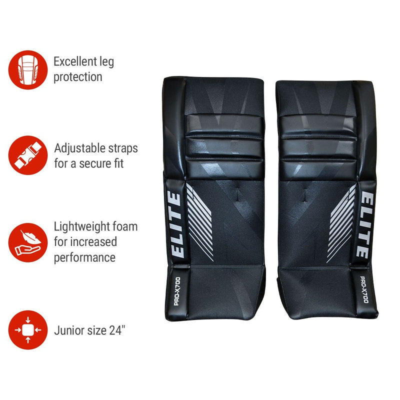 Elite Hockey Vasilevskiy PRO-X700 Street Hockey Goalie Leg Pads, Junior, 24-in H1