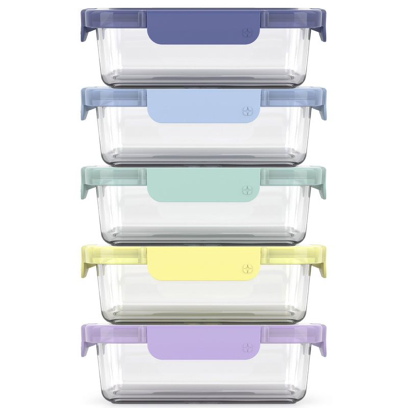 ello Colour Lock Glass Meal Prep Food Storage Container Set with Leakproof Lids, 10-pc W5