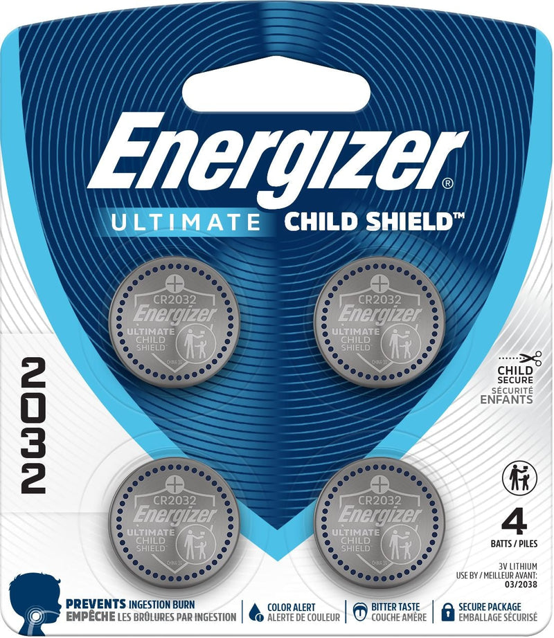 Energizer 2032 Child Shield Lithium Battery, 4-Pack W7