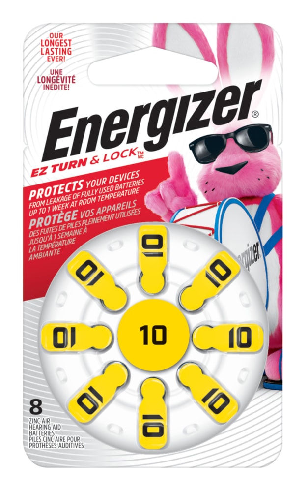 Energizer 8-pk Size AZ10 1.4V / 1.4 Volt Zinc Hearing Aid Batteries, EZ Turn Lock Y9
